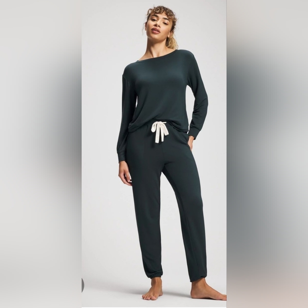 Soma Sunday Deep Teal  Banded Pant and LS Top XL 2pc Set Nwt